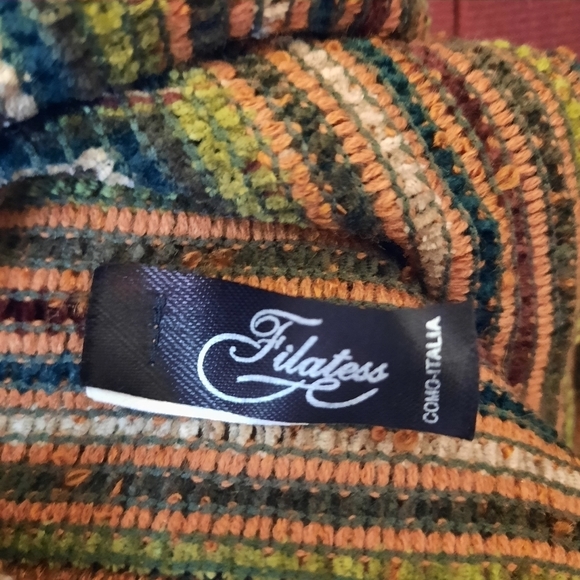 Filatess retro funky striped wool blend long scarf with fringe - Picture 7 of 9